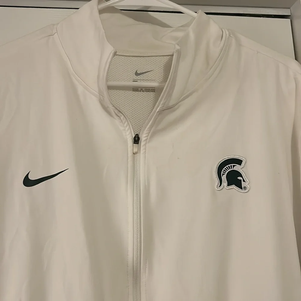 Nike White and Dark Green Colorblock Windbreaker Jacket